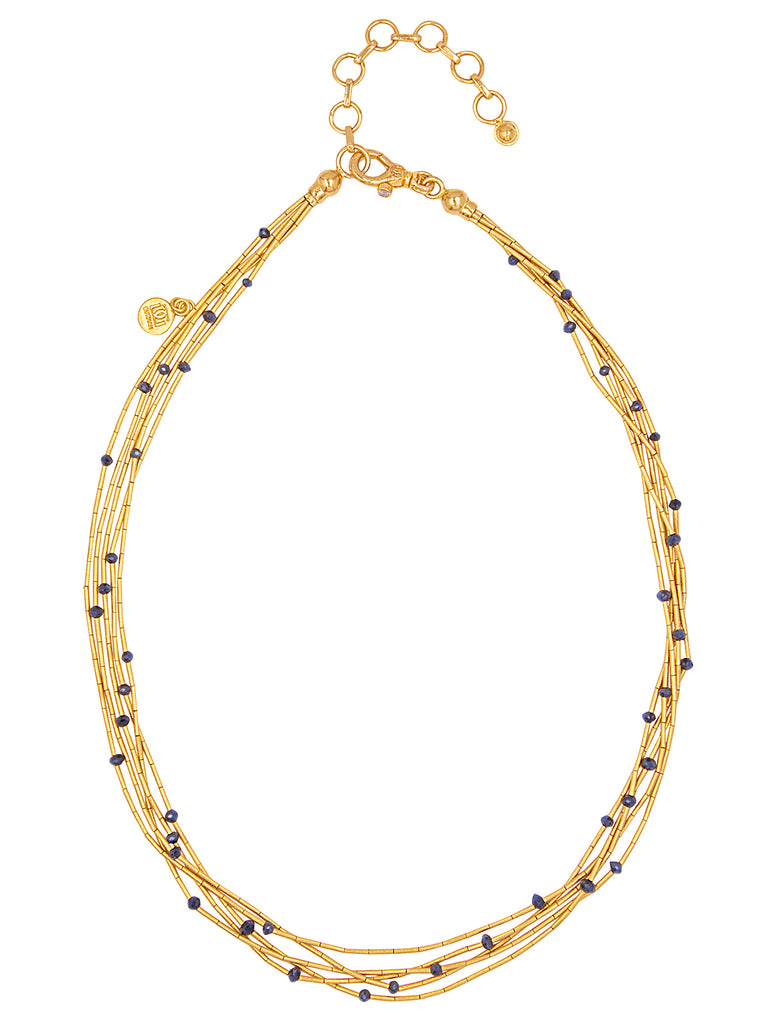GURHAN, GURHAN Rain Gold Multi-Strand Short Necklace, 5-Strand, Gold Tubes, with Black Diamond