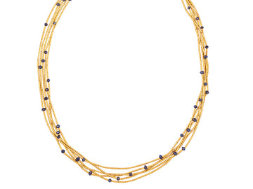 GURHAN, GURHAN Rain Gold Multi-Strand Short Necklace, 5-Strand, Gold Tubes, with Black Diamond