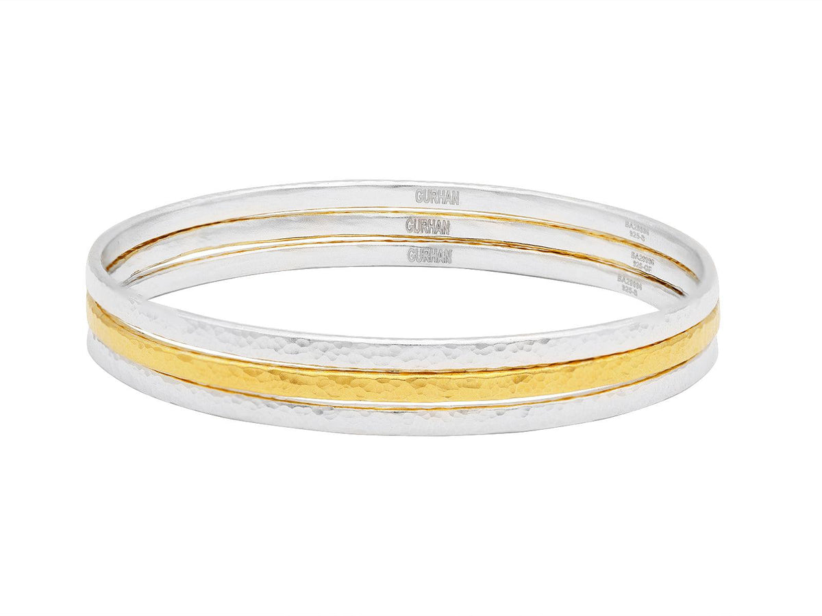 GURHAN Mango Sterling Silver Bangle Bracelet Set of 3 Gold Accents