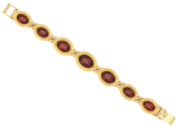 GURHAN, GURHAN Muse Gold All Around Single-Strand Bracelet, Mixed Oval Cabochon set in Wide Frame, with Garnet and Diamond