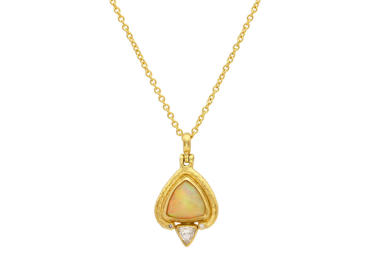GURHAN, GURHAN Muse Gold Pendant Necklace, 11mm Triangle set in Wide Frame, with Opal and Diamond