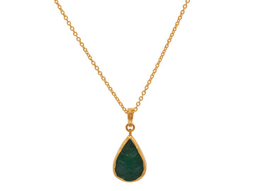 GURHAN, GURHAN Rune Gold Pendant Necklace, Carved Teardop, with Emerald