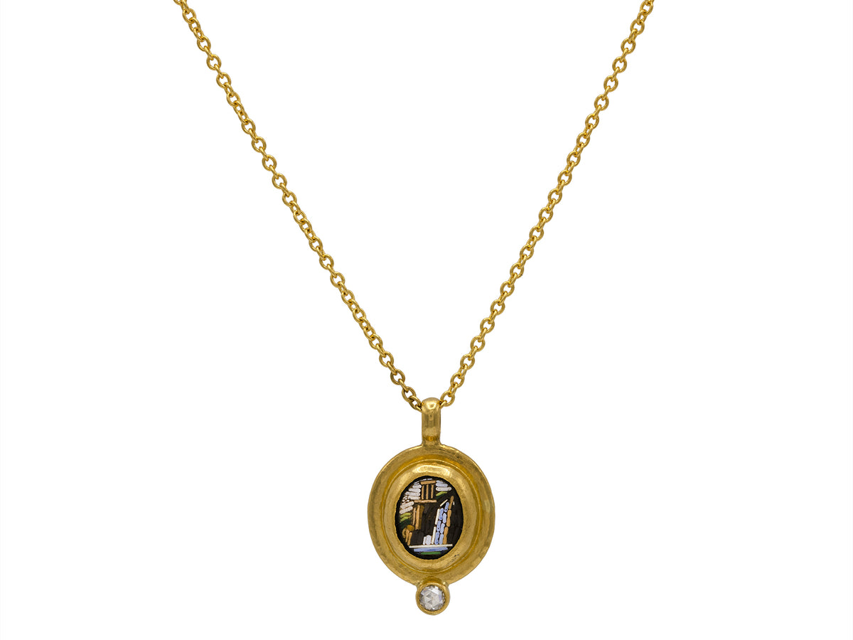 GURHAN, GURHAN Antiquities Gold Oval Pendant Necklace, Victorian, with Micro Mosaic and Diamond