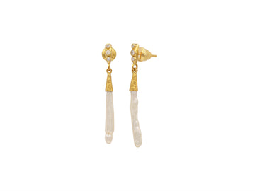 GURHAN, GURHAN Oyster Gold Single Drop Earrings, "Stick", Post Top, with Pearl and Diamond