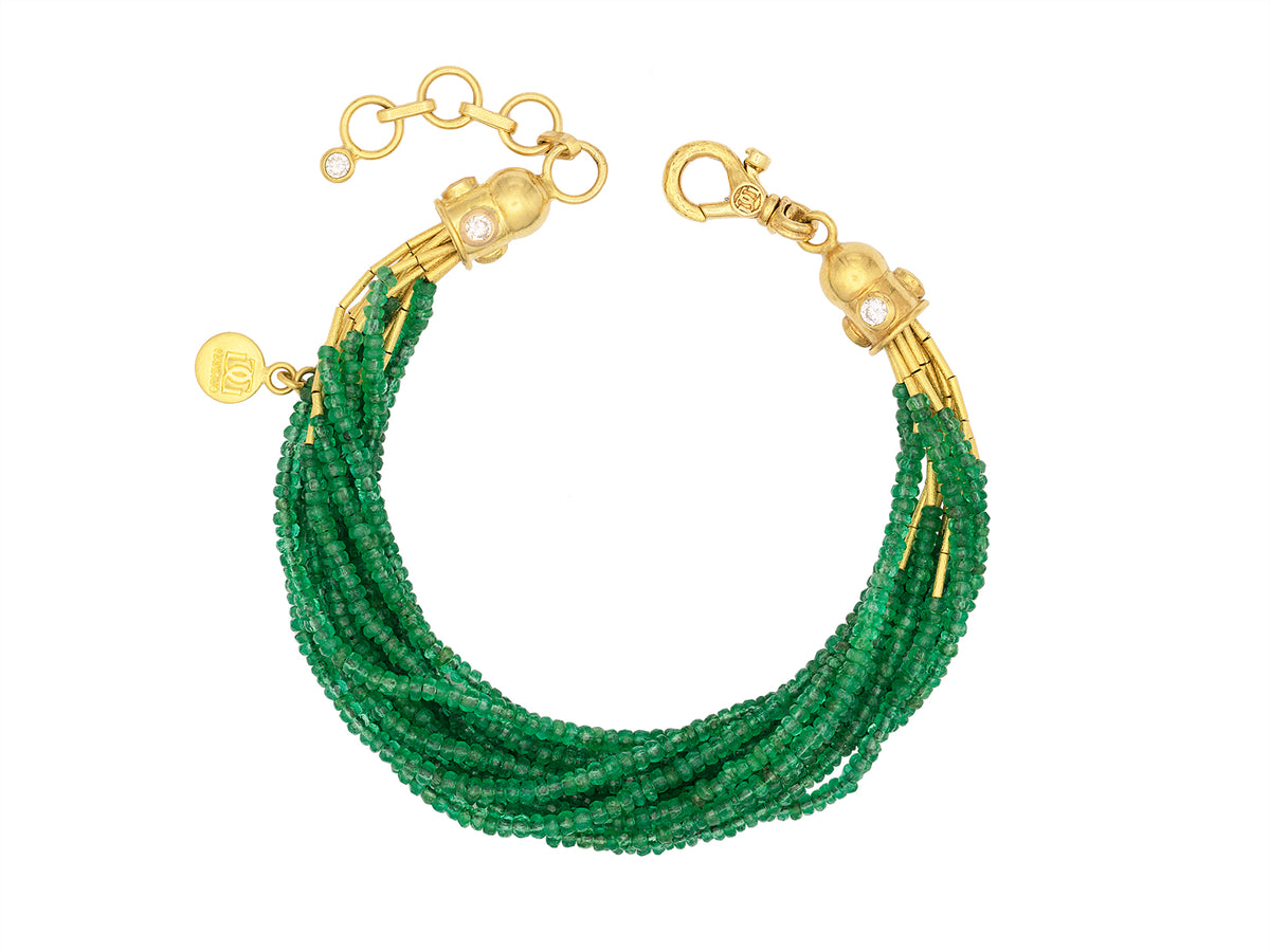 GURHAN, GURHAN Rain Gold Beaded Multi-Strand Bracelet, Gold Tube Beads, with Emerald and Diamond