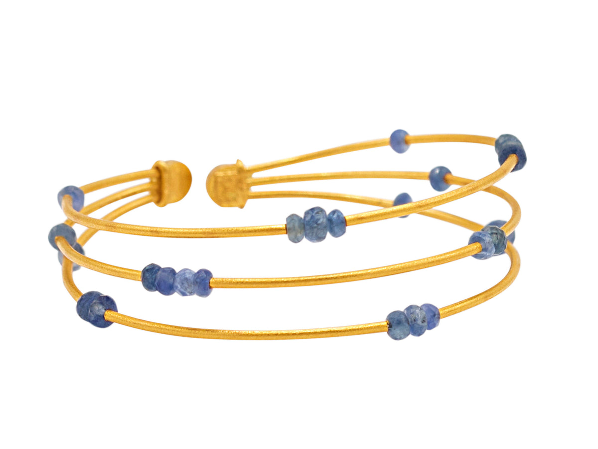 GURHAN, GURHAN Rain Gold  Cuff Bracelet, Triple Strand, with Blue Sapphire