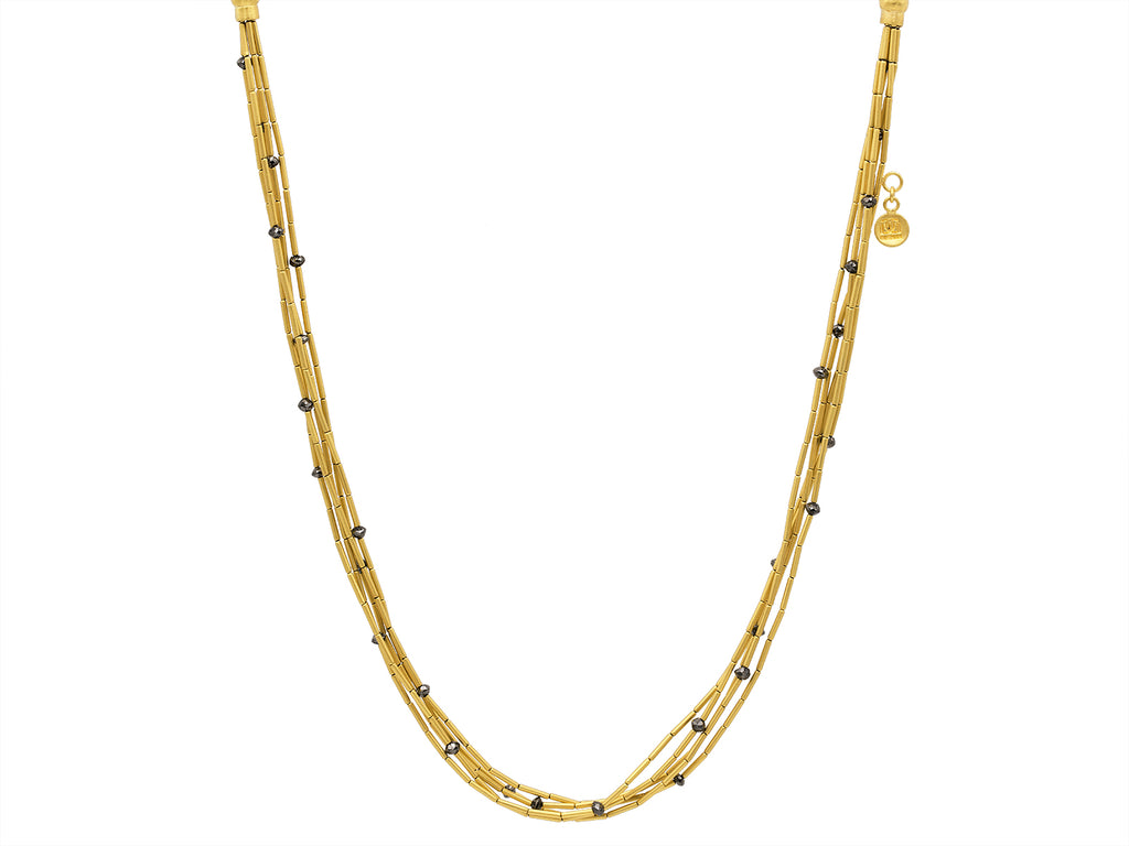 GURHAN, GURHAN Rain Gold Multi-Strand Short Necklace, 5-Strand, Gold Tubes, Black Diamond