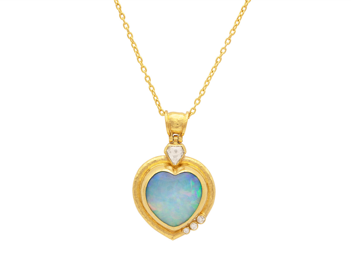 GURHAN, GURHAN Romance Gold Pendant Necklace, 20mm Heart set in Wide Frame, Opal and Diamond