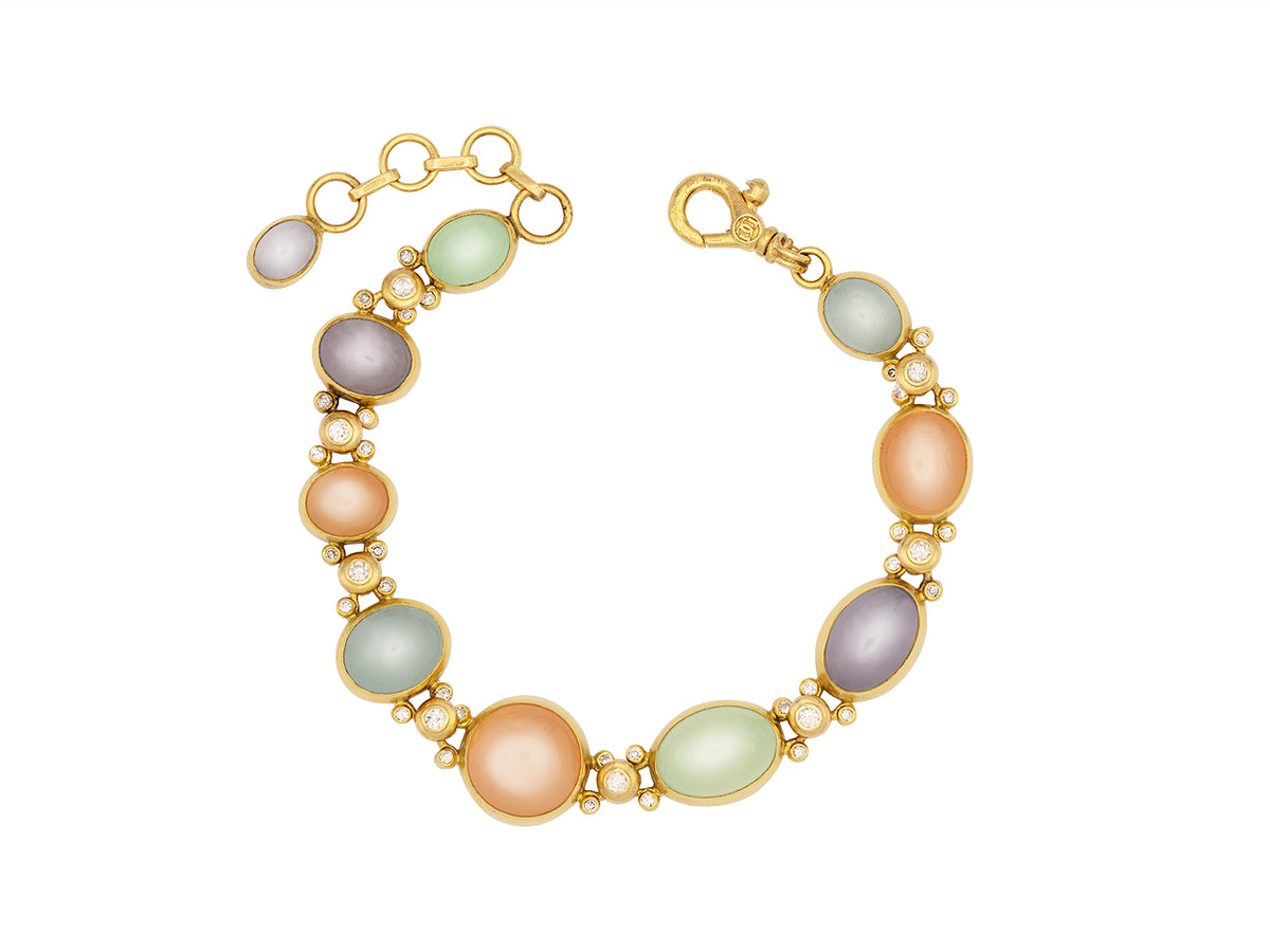 GURHAN, GURHAN Rune Gold All Around Single-Strand Bracelet, Mixed Oval and Round, with Mixed Pastel Stones