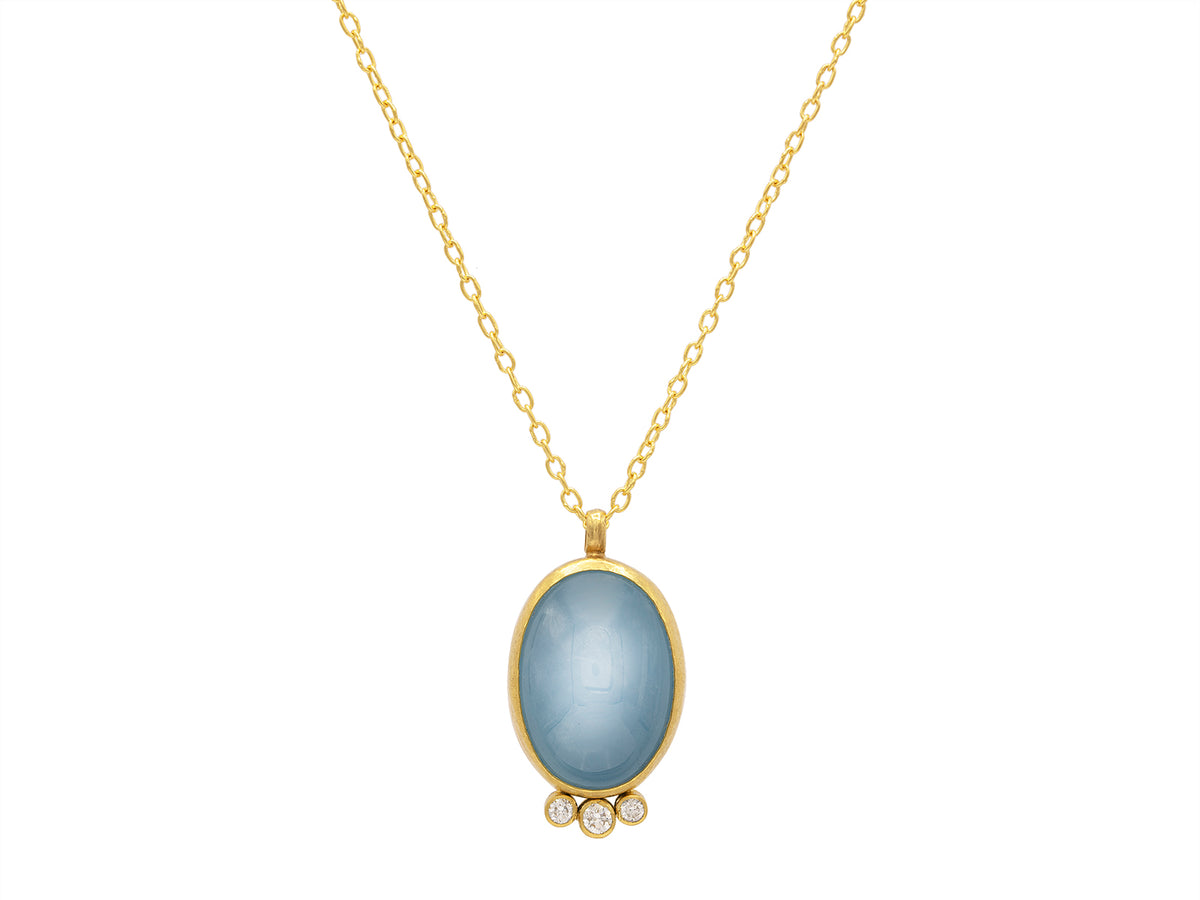 GURHAN, GURHAN Rune Gold Oval Pendant Necklace, 25x18mm, with Aquamarine and Diamond