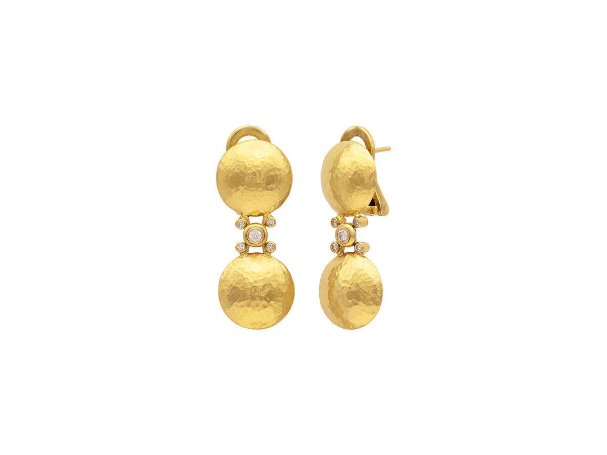 GURHAN, GURHAN Spell Gold Single Drop Earrings, 14mm Round Lentil Shape, Clip Post, Diamond