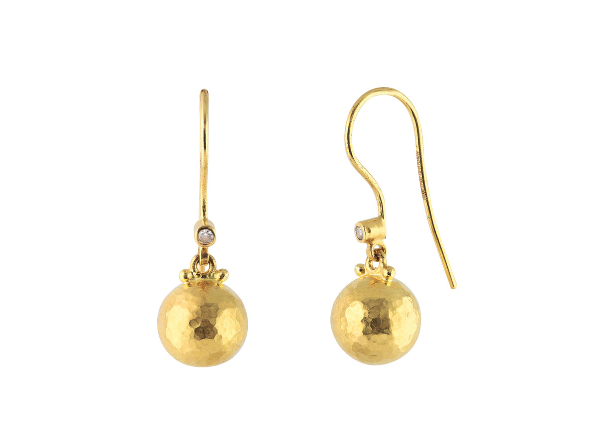 GURHAN, GURHAN Spell Gold Single Drop Earrings, 10mm Ball on Wire Hook, with Diamond