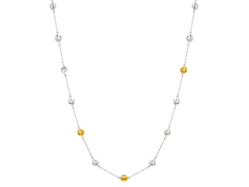 GURHAN, GURHAN Spell Sterling Silver Station Short Necklace, 7mm Lentil Shapes, with No Stone & Gold Accents