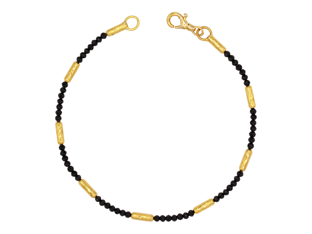 GURHAN, GURHAN Vertigo Gold Beaded Single-Strand Bracelet, Hammered Gold Tubes, Spinel