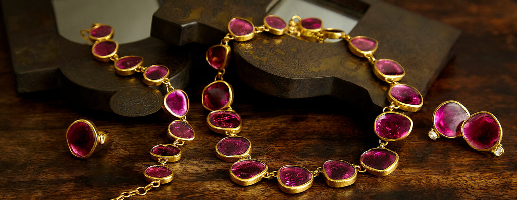 24k gold tourmaline necklace and 24k gold tourmaline stone ring