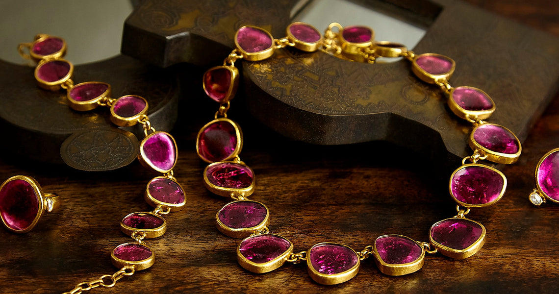 24k gold tourmaline necklace and 24k gold tourmaline stone ring