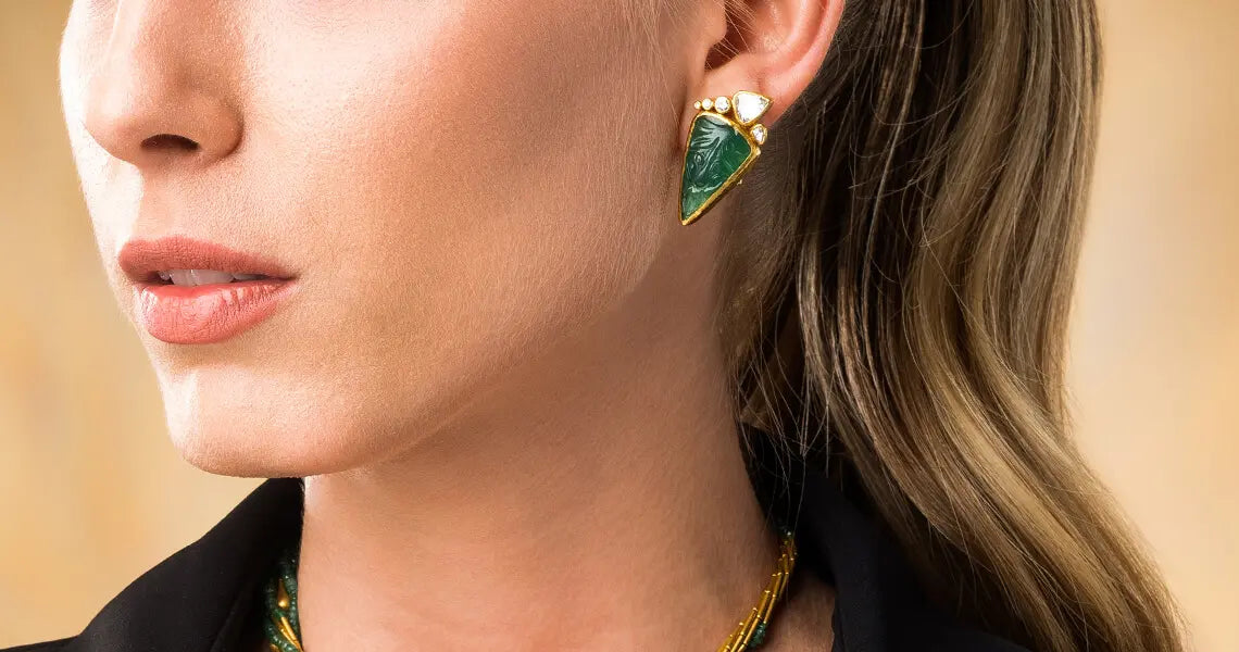 GURHAN 24K Gold: Emerald Stud, Drop & Diamond Earring Designs