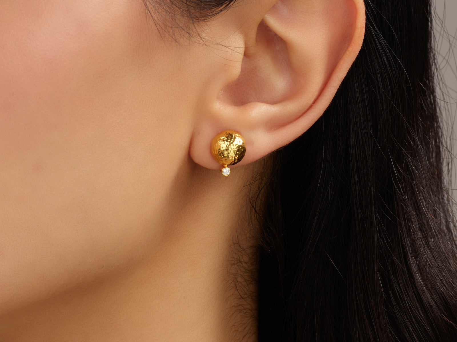 GURHAN Spell Gold Diamond Stud Earrings, 10mm Half Ball on Post