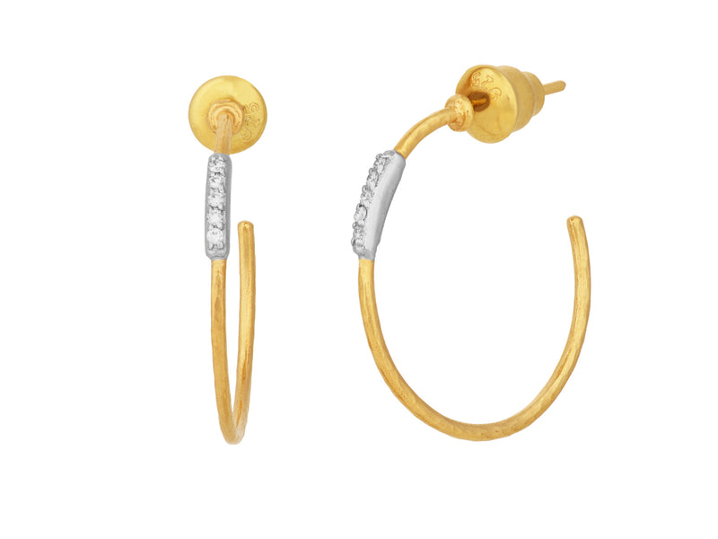GURHAN Geo 22K Gold Diamond Pave Post Hoop Earrings, 1" Round