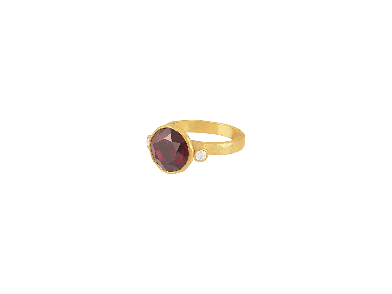 Hand-Hammered Garnet & Demantoid Rings in 24k Gold