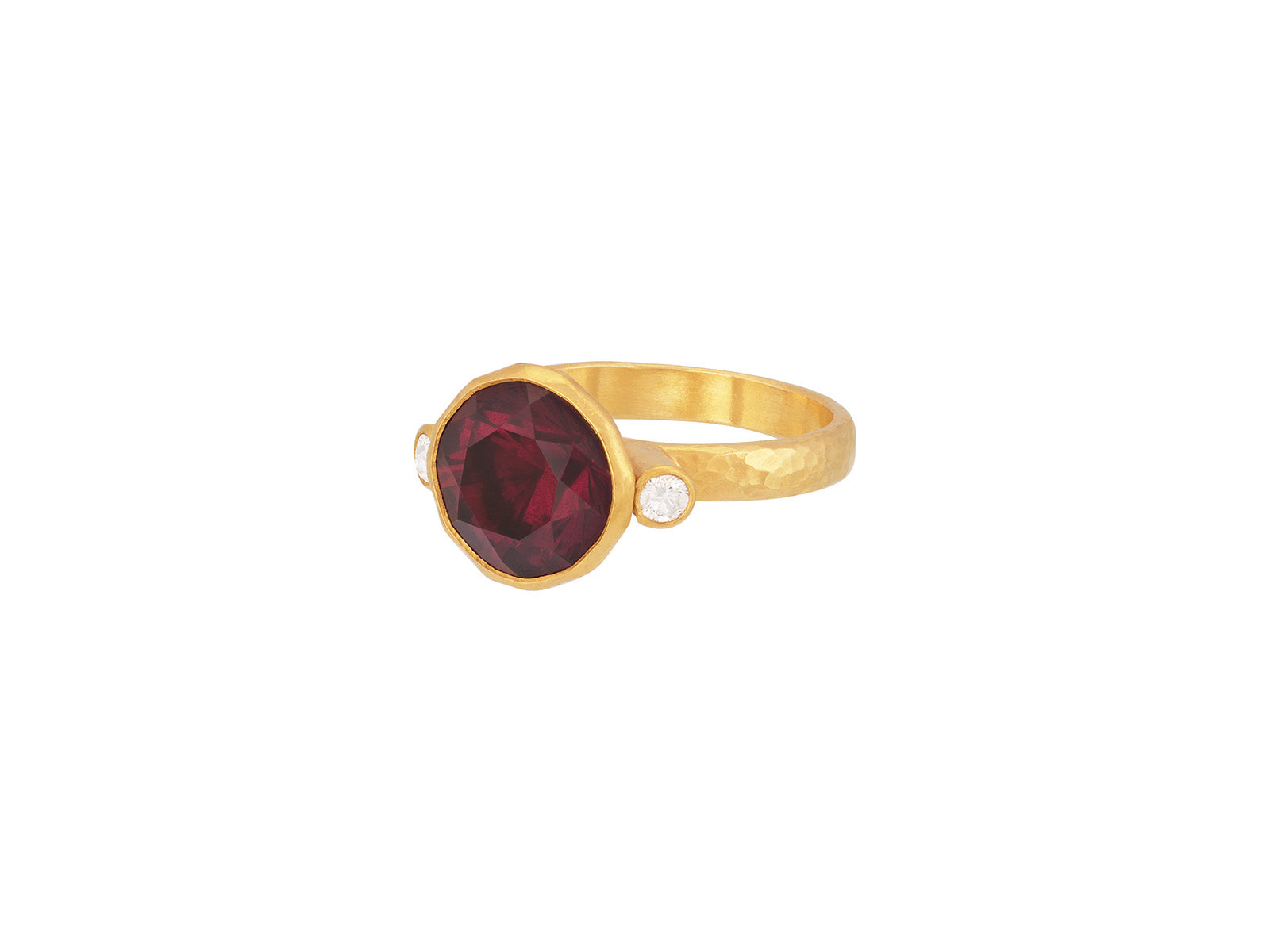 Hand-Hammered Garnet & Demantoid Rings in 24k Gold