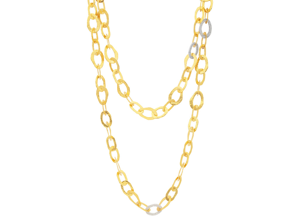 GURHAN, GURHAN Amorphous Gold Link Long Necklace, Pave Links, 36", Diamond