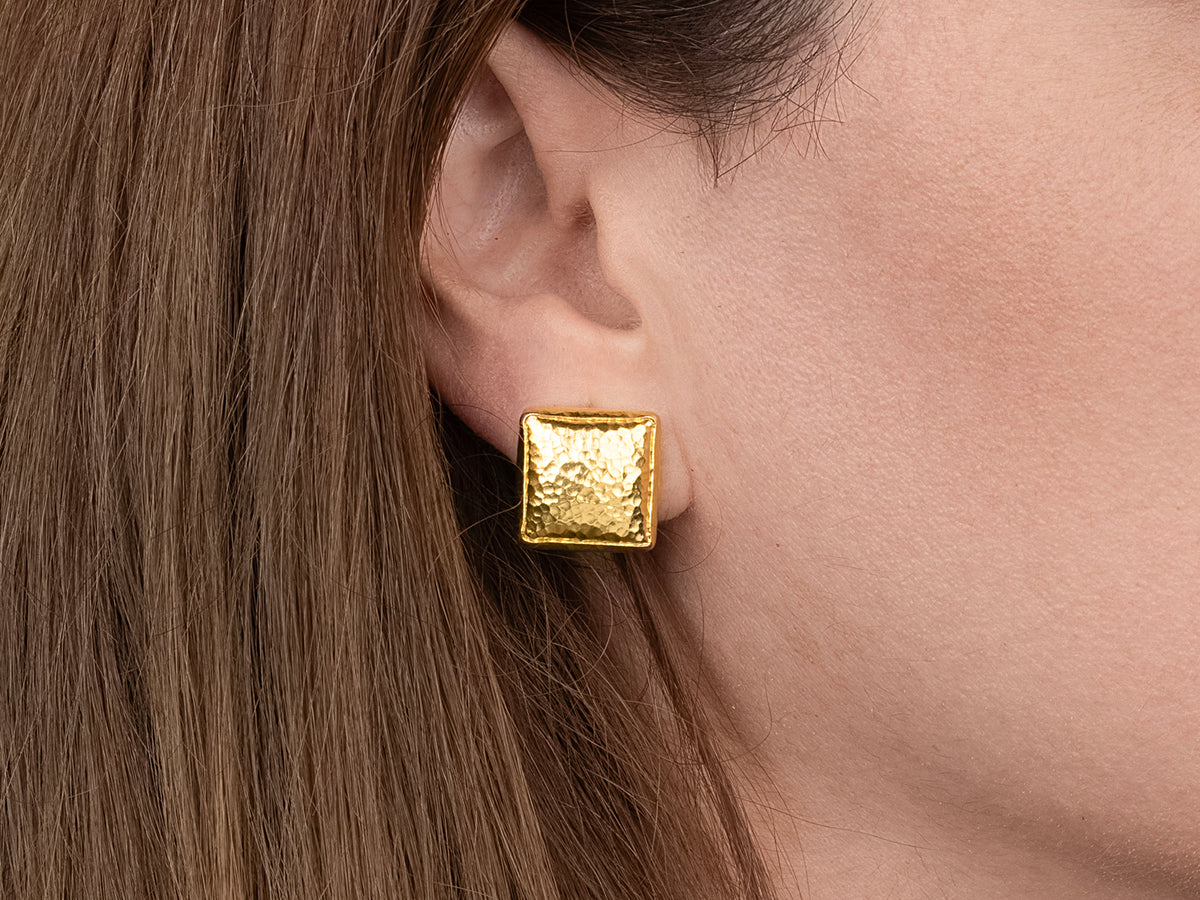 GURHAN, GURHAN Amulet Gold Clip Post Stud Earrings, 15mm Square, No Stone