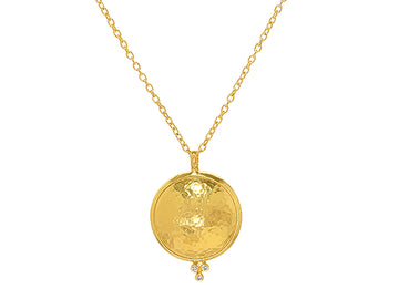 GURHAN, GURHAN Amulet Gold Pendant Necklace, 22mm Round with Triple Diamond Accent