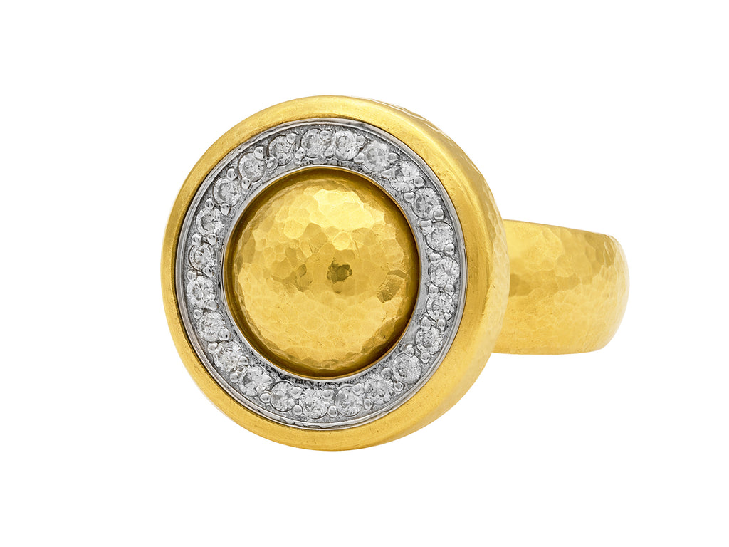 GURHAN, GURHAN Amulet Gold Diamond Pave Cocktail Ring, Round with Domed Center