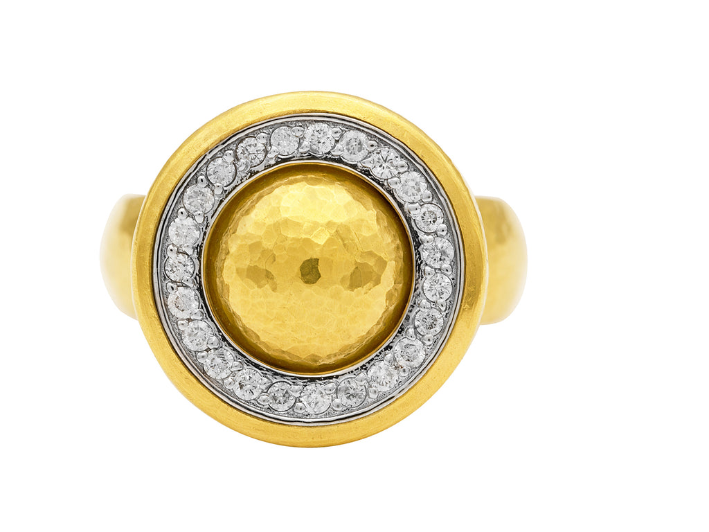 GURHAN, GURHAN Amulet Gold Diamond Pave Cocktail Ring, Round with Domed Center