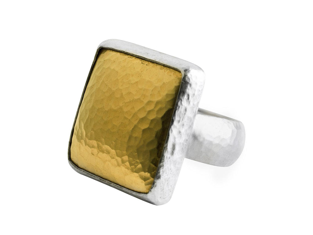 GURHAN, GURHAN Amulet Sterling Silver Cocktail Ring, Large Square, Gold Accents