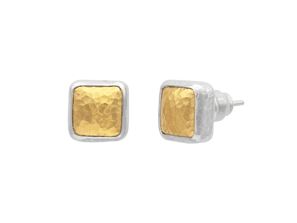 GURHAN, GURHAN Amulet Sterling Silver Stud Earrings, 10mm Square, Gold Accents