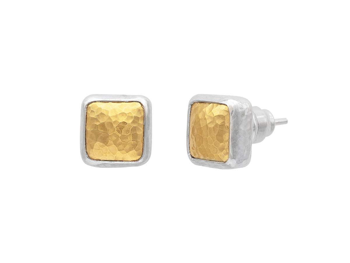 GURHAN, GURHAN Amulet Sterling Silver Post Stud Earrings, 10mm Square, No Stone, Gold Accents