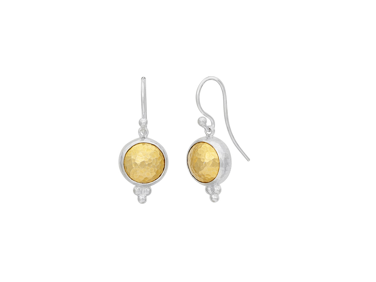 GURHAN, GURHAN Amulet Sterling Silver Single Drop Earrings, 10mm Round on Wire Hook, No Stone, Gold Accents