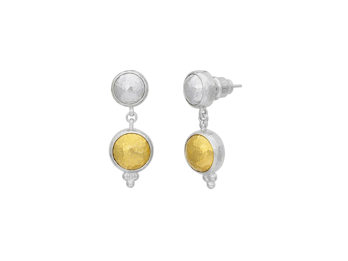 GURHAN, GURHAN Amulet Sterling Silver Single Drop Earrings, 10mm Round on Post Top, No Stone, Gold Accents