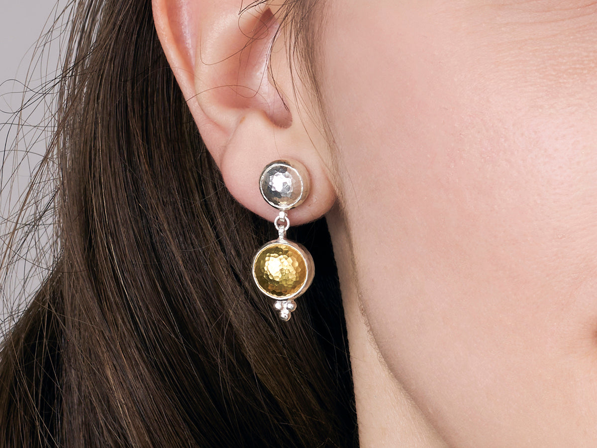 GURHAN, GURHAN Amulet Sterling Silver Single Drop Earrings, 10mm Round on Post Top, No Stone, Gold Accents