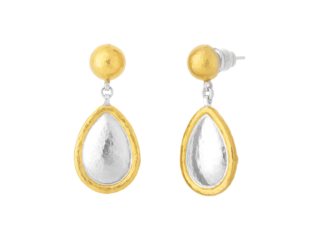 GURHAN, GURHAN Amulet Sterling Silver Single Drop Earrings, Pear Shape on Round Post Top, Gold Accents