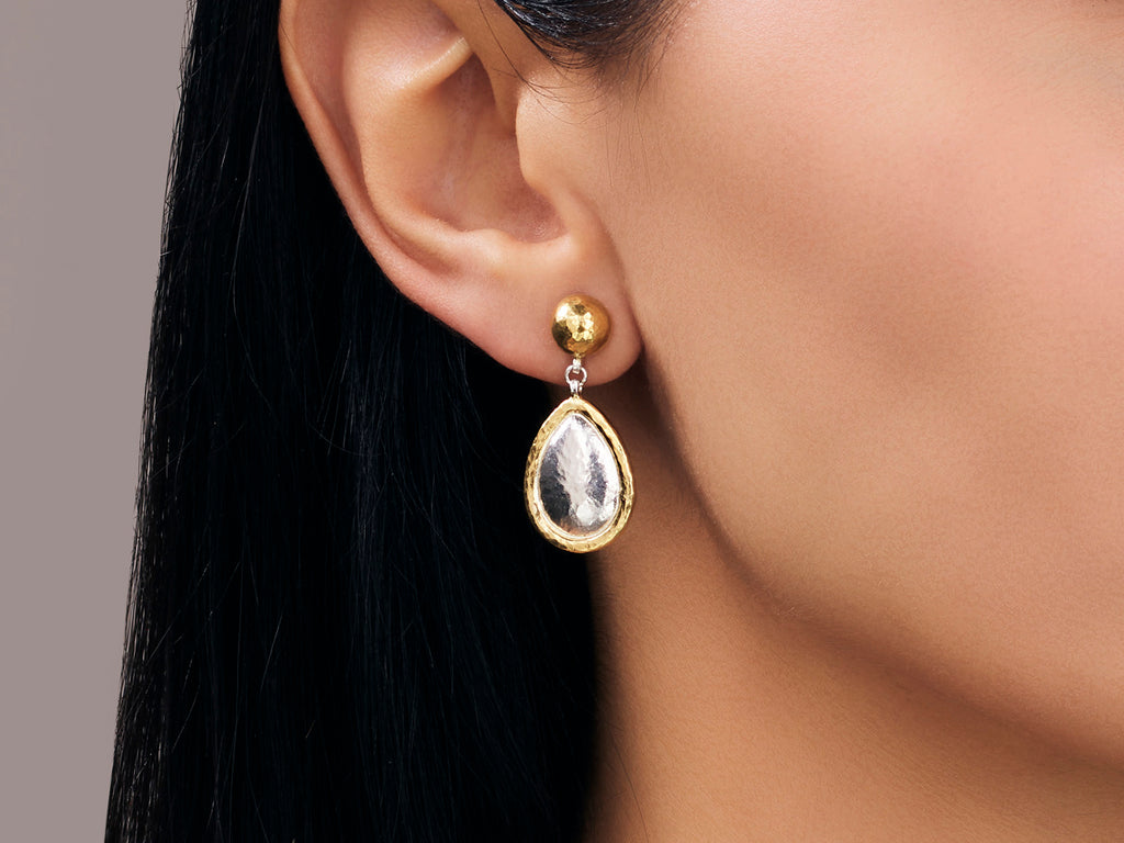 GURHAN, GURHAN Amulet Sterling Silver Single Drop Earrings, Pear Shape on Round Post Top, Gold Accents