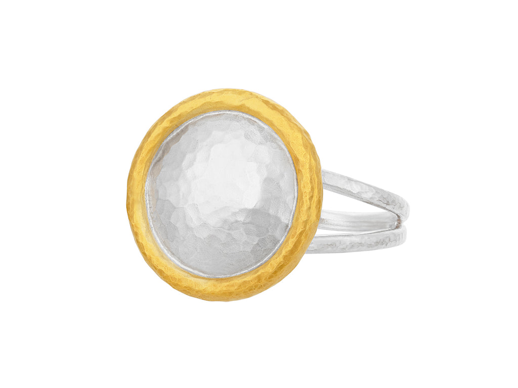 GURHAN, GURHAN Amulet Sterling Silver Cocktail Ring, Round on Split Band, Gold Accents