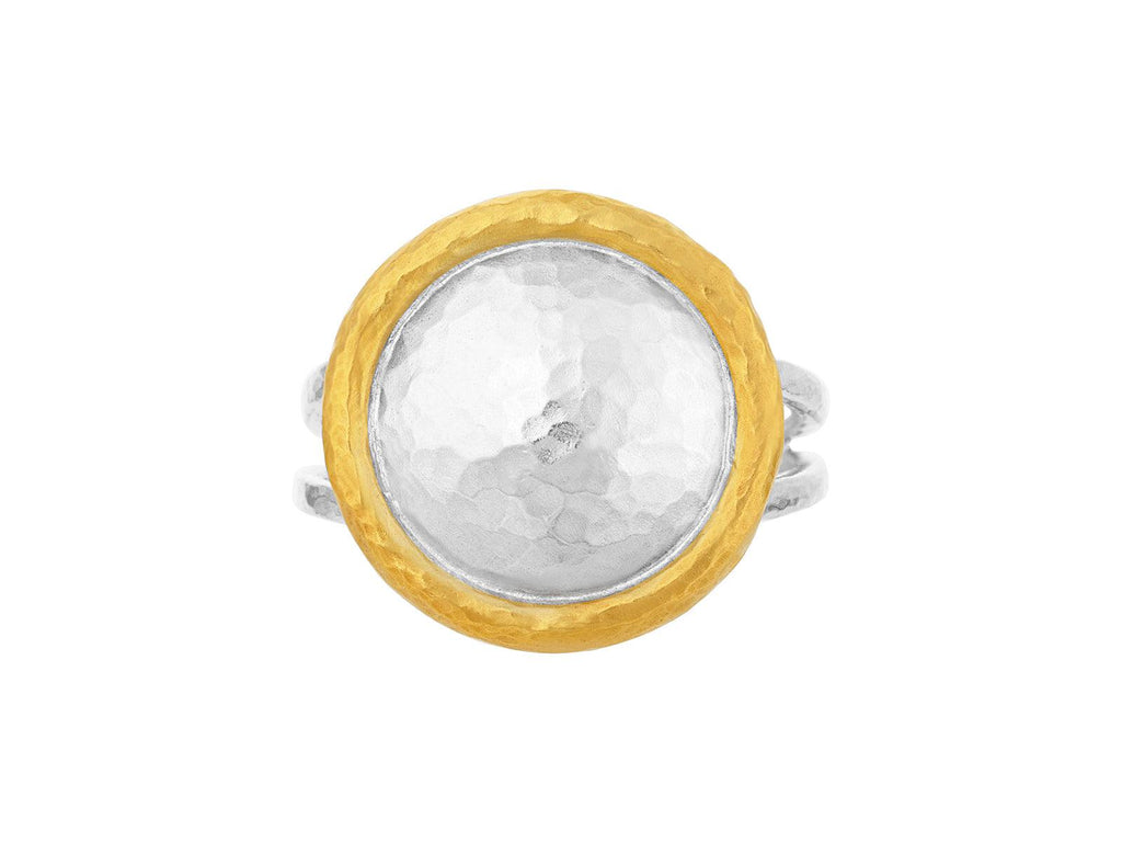 GURHAN, GURHAN Amulet Sterling Silver Cocktail Ring, Round on Split Band, Gold Accents