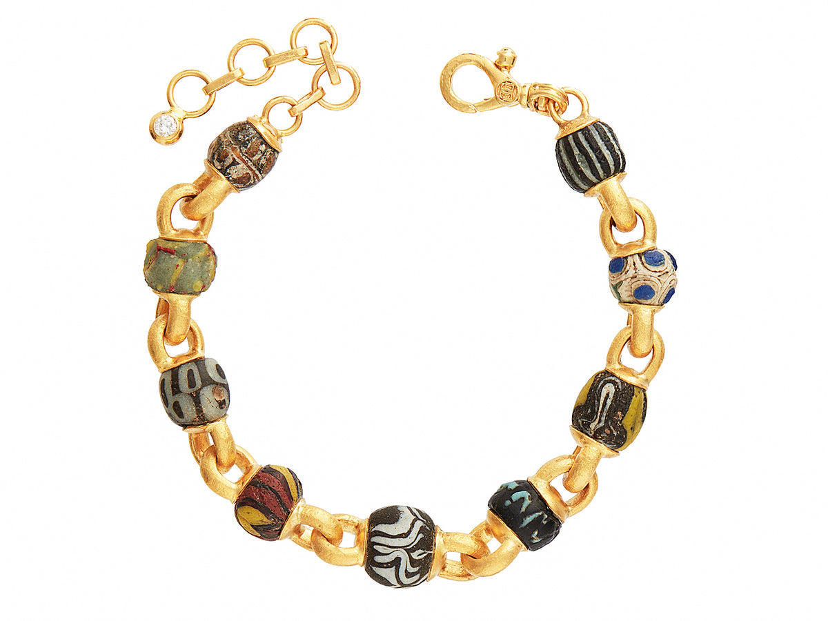 GURHAN, GURHAN Antiquities Gold All Around Link Bracelet, Half Oval Links, Luck Beads