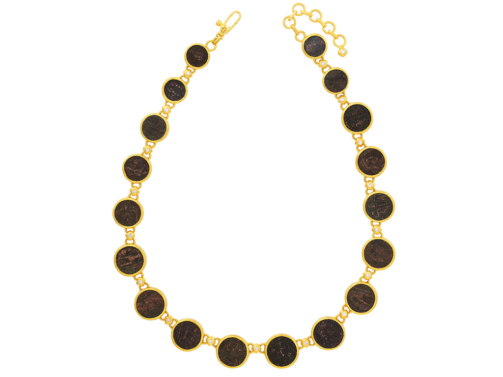 GURHAN, GURHAN Antiquities Gold Coin All Around Short Necklace, Square Links with Diamond Accents