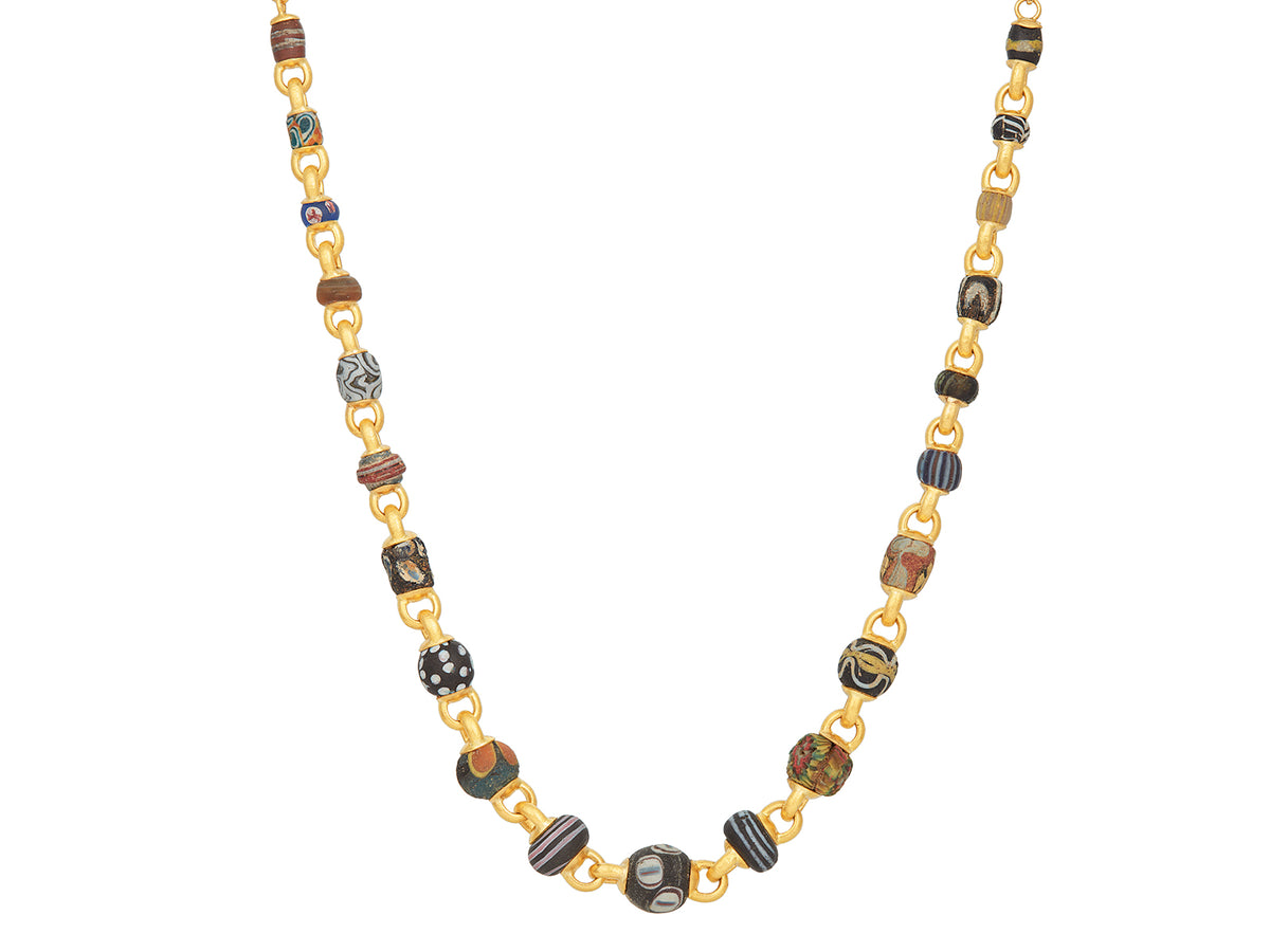 GURHAN, GURHAN Antiquities Gold All Around Short Necklace, Half Oval Links, Luck Beads