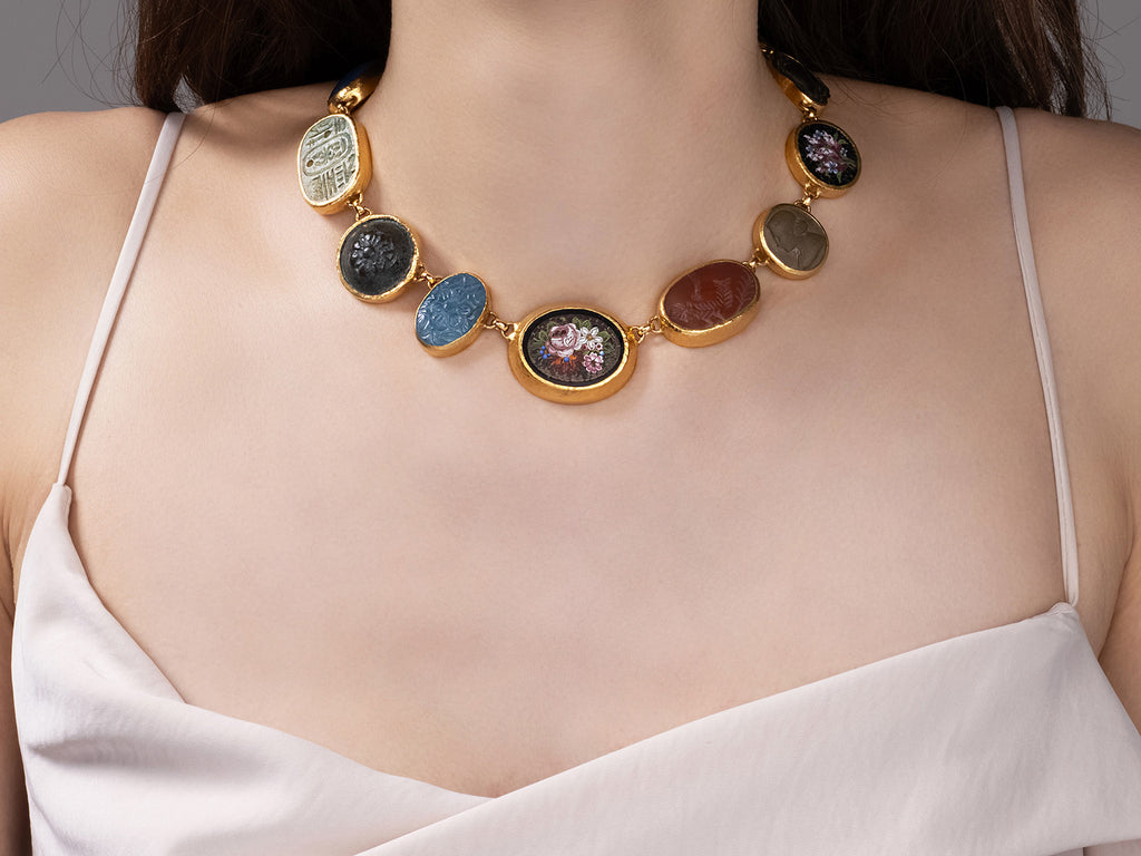 GURHAN, GURHAN Antiquities Gold Mixed Stone All Around Short Necklace, Mix of Artifacts and Stones