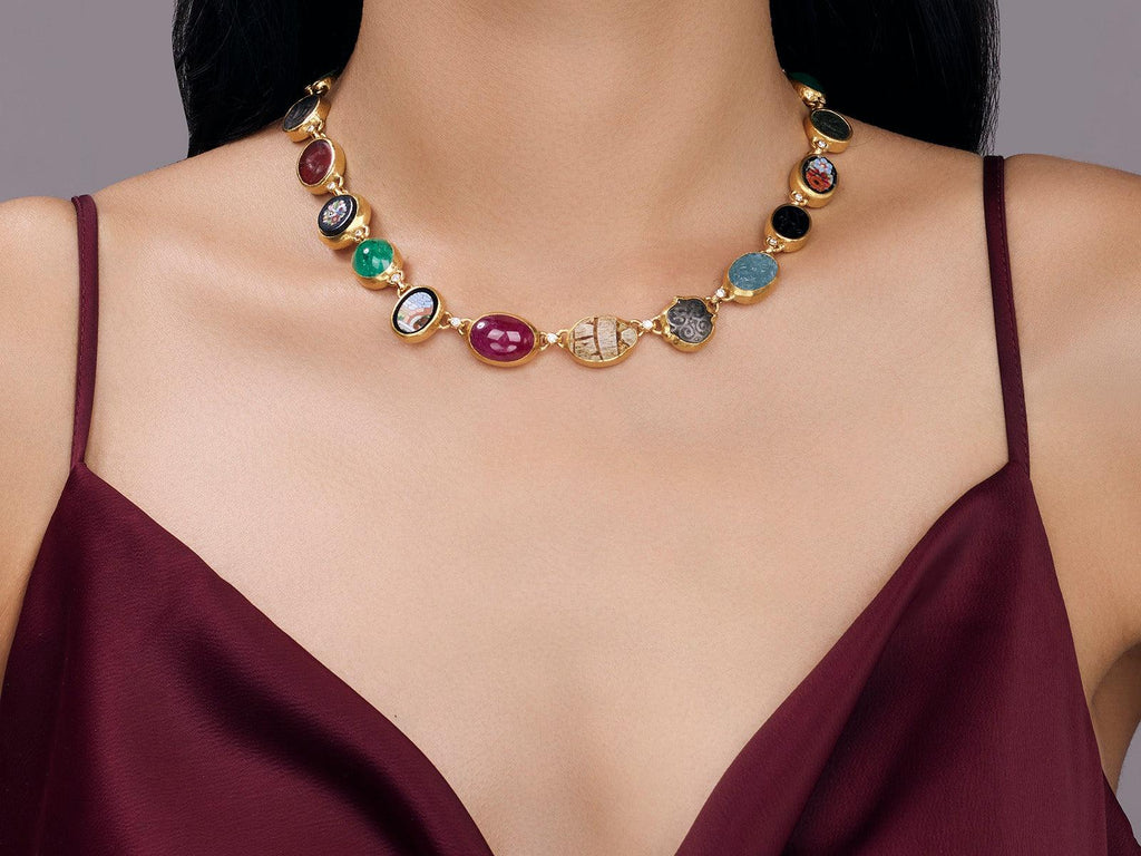 GURHAN, GURHAN Antiquities Gold Multi-Stone All Around Short Necklace, Mixed Artifacts and Stones