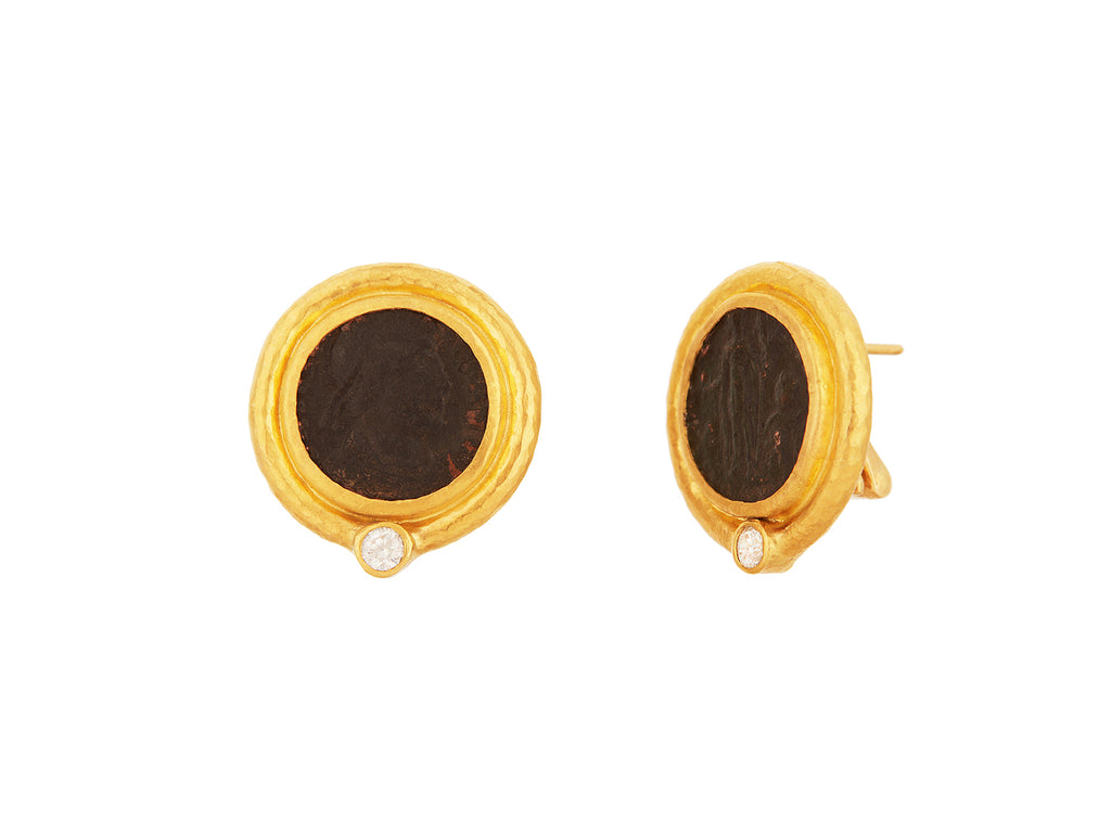 GURHAN, GURHAN Antiquities Gold Coin Stud Earrings, 16mm Round Set in Wide Frame