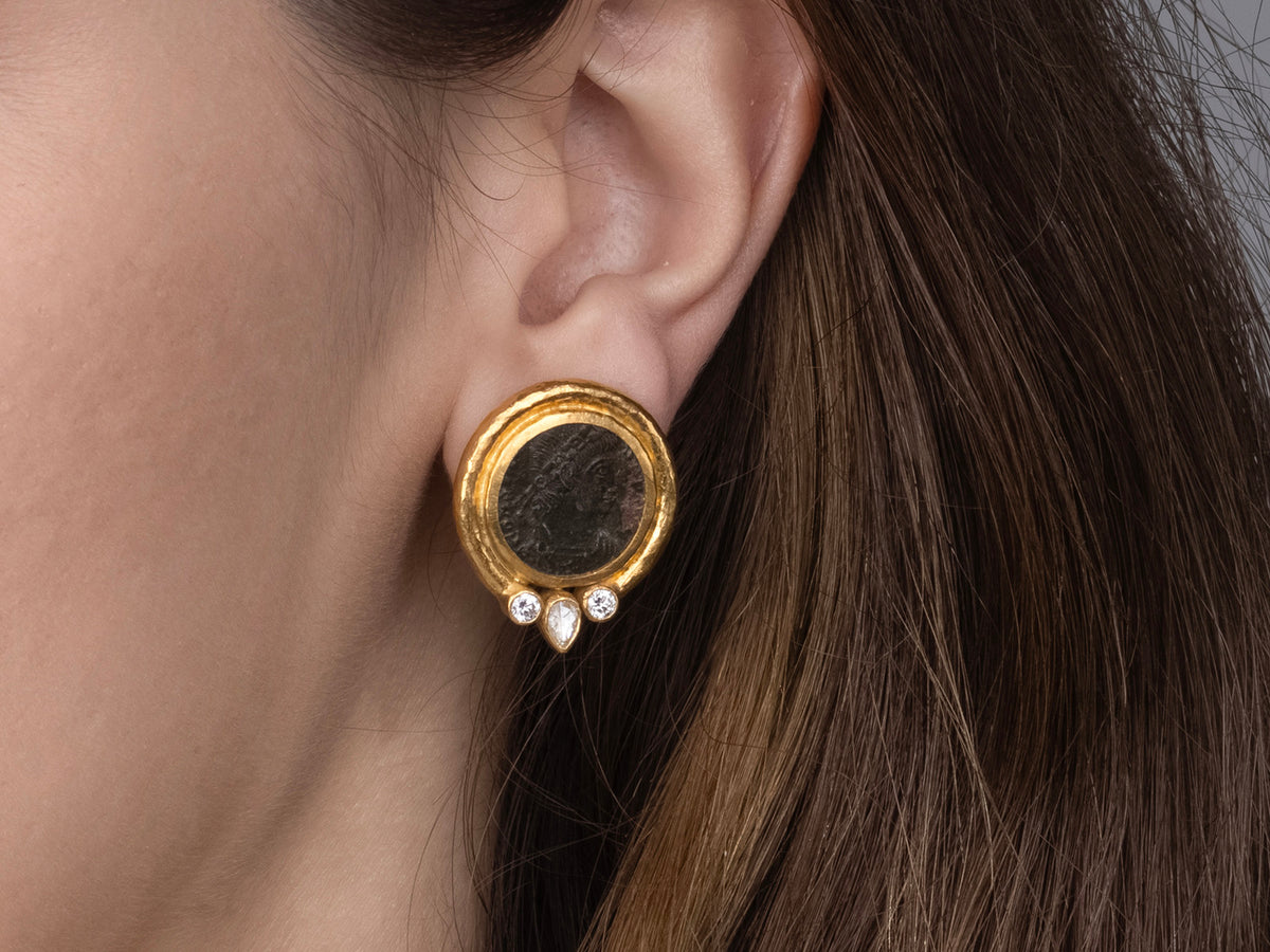 Elizabeth Locke Pegasus Intaglio Clip/Post Earrings with Pearl Drop, White  | Neiman Marcus