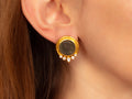 GURHAN, GURHAN Antiquities Gold Clip Post Stud Earrings, 16mm Round Set in Wide Frame, Coin and Diamond