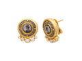 GURHAN, GURHAN Antiquities Gold Clip Post Stud Earrings, 17mm Round, Man and Woman Motif, Micro Mosaic and Diamond