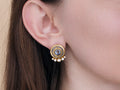 GURHAN, GURHAN Antiquities Gold Clip Post Stud Earrings, 17mm Round, Man and Woman Motif, Micro Mosaic and Diamond